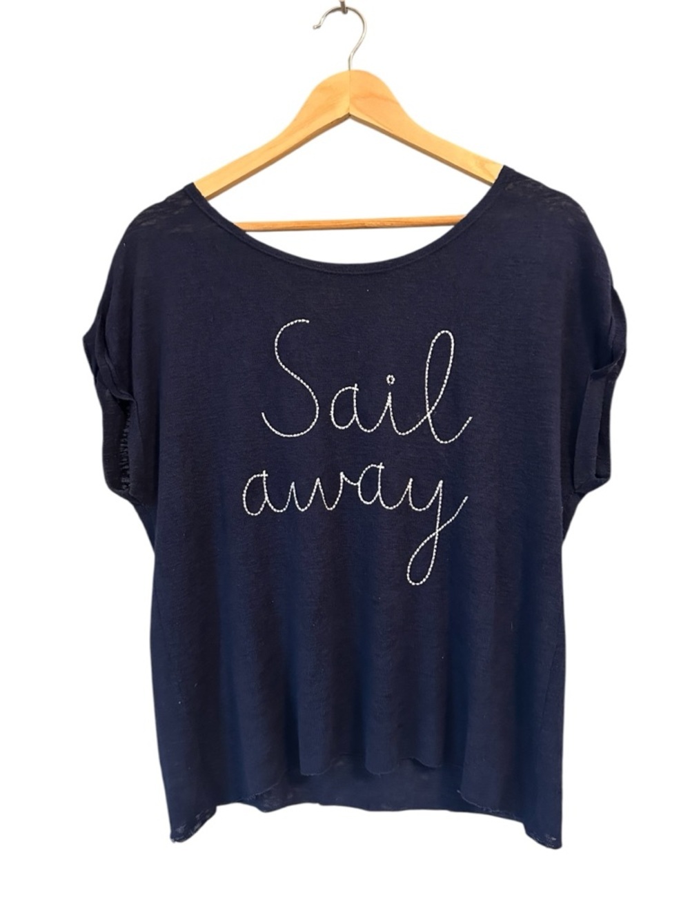 W5 Navy 'Sail Away' Short Sleeve Women’s Flowy Summer Tee, Medium